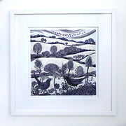 Blackbird Fields of Gold limited edition lino print by Claire Armitage