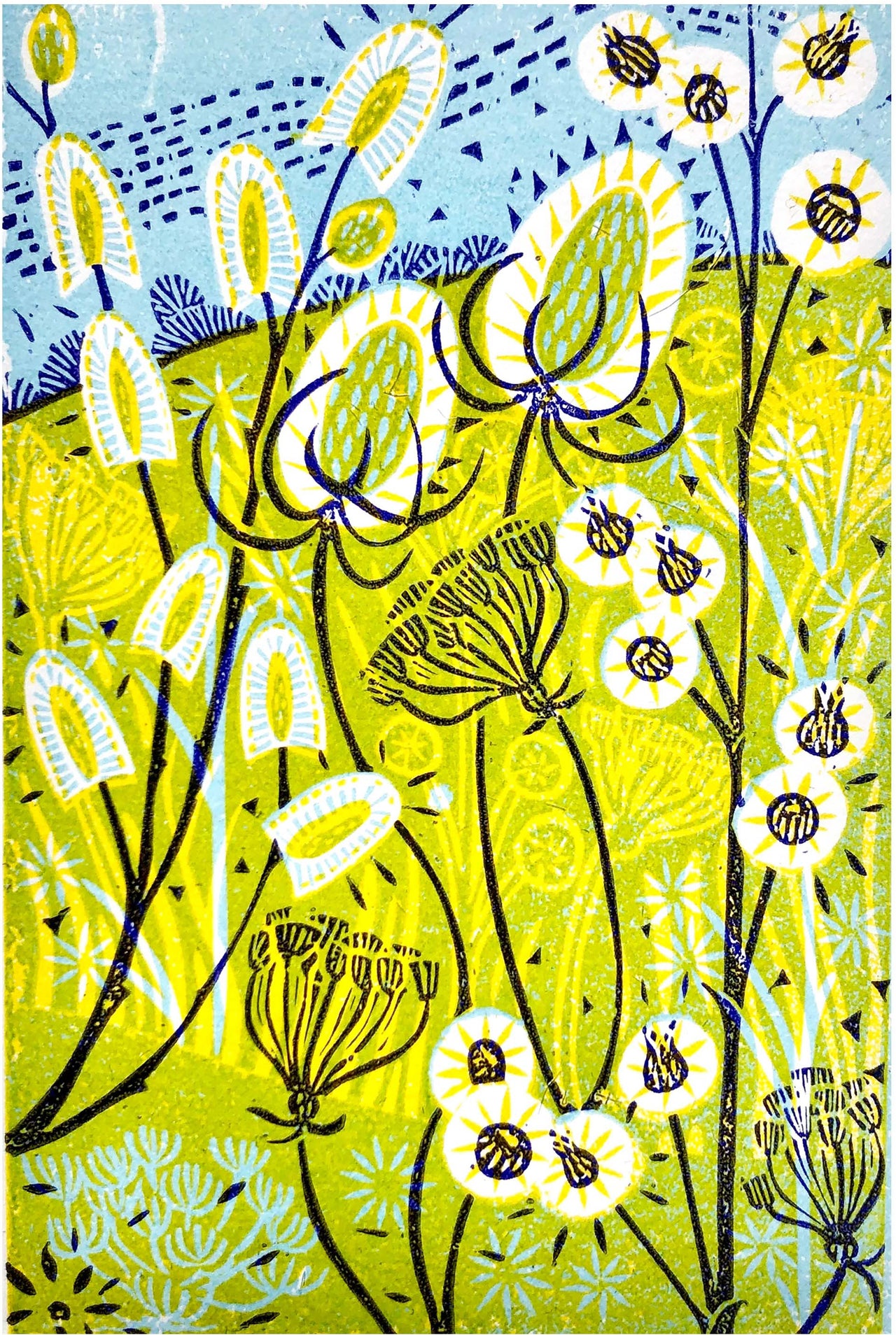 Catkins and Teasel limited edition lino print by Claire Armitage