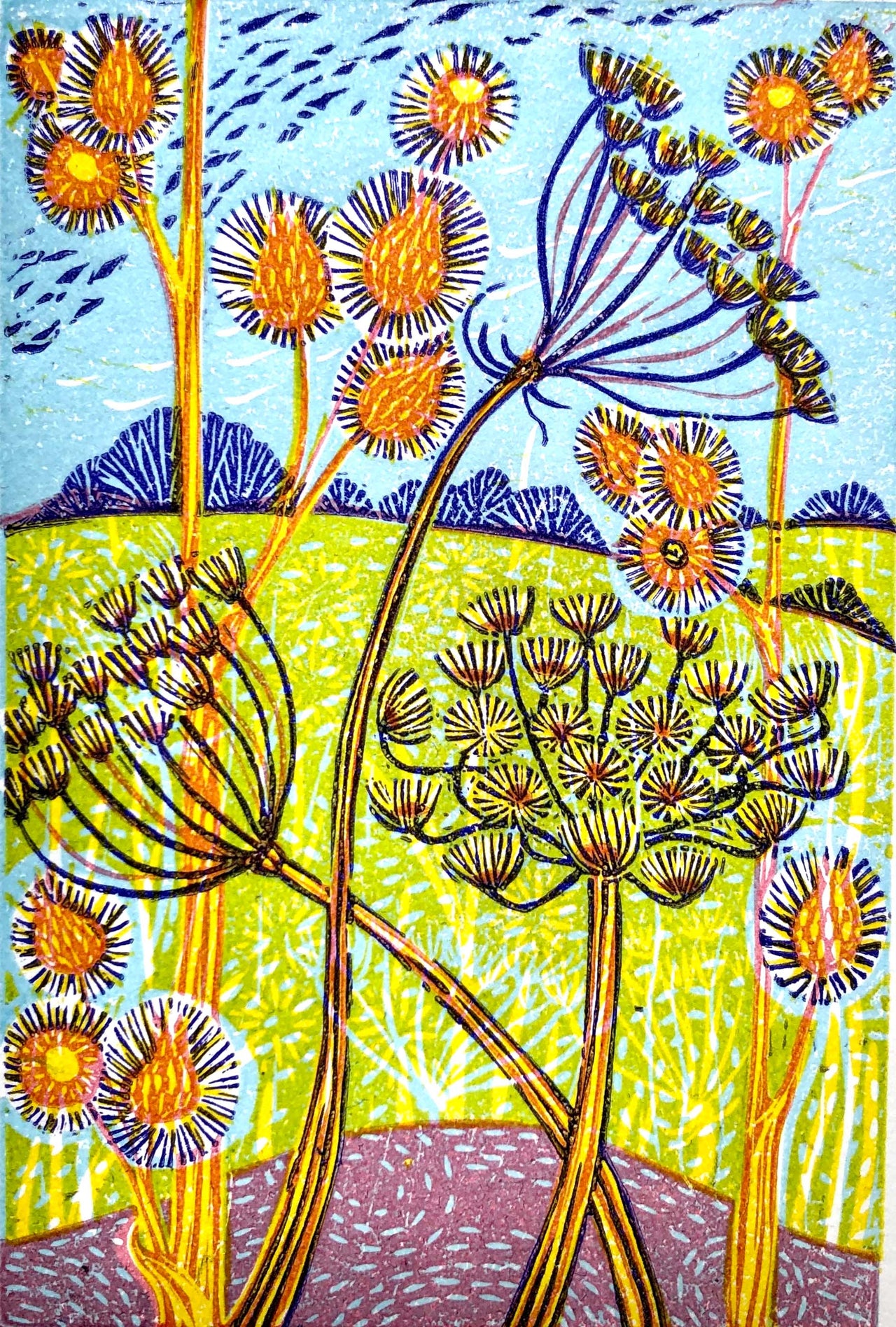 Limited edition lino print by print artist Claire Armitage