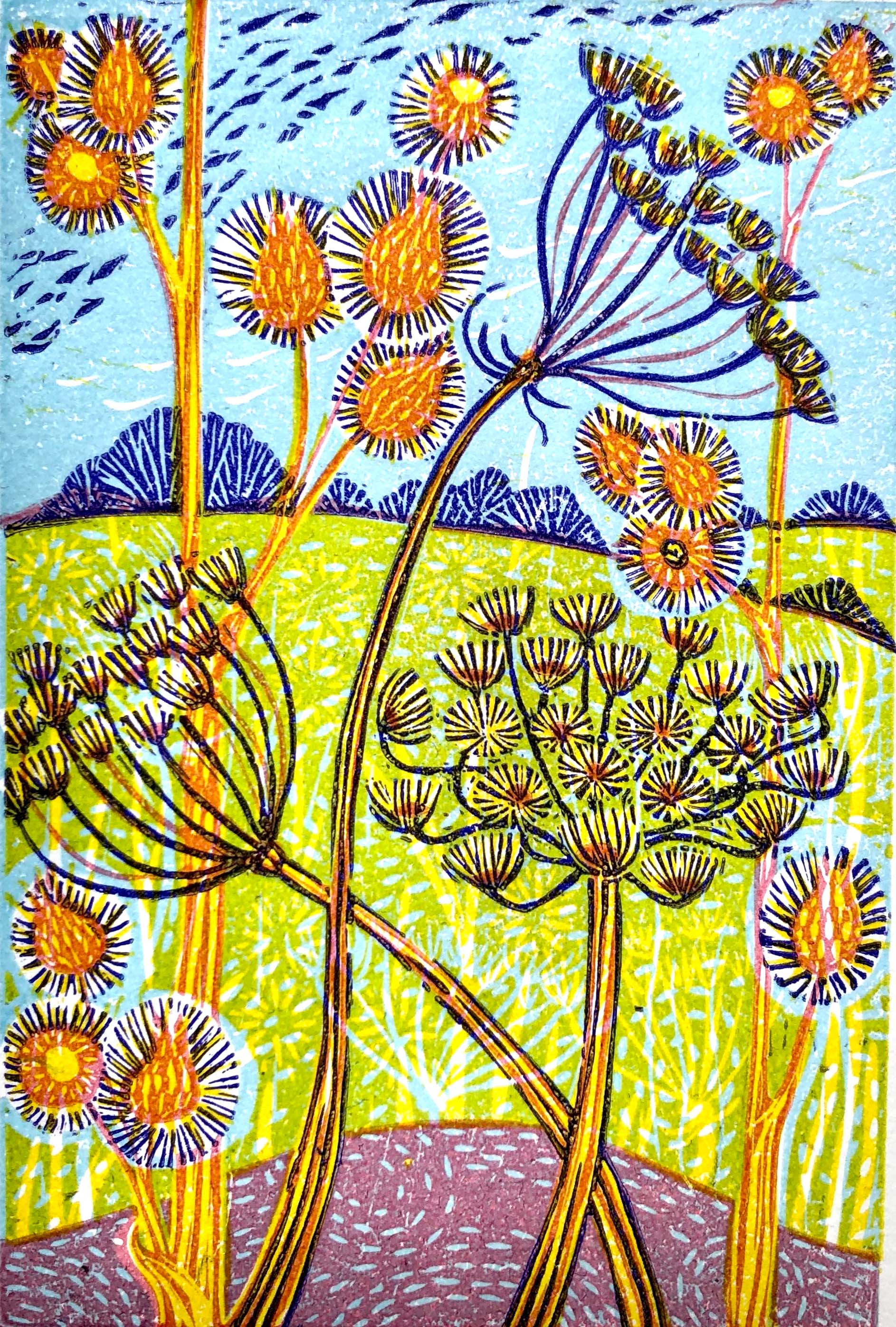 Limited edition lino print by print artist Claire Armitage