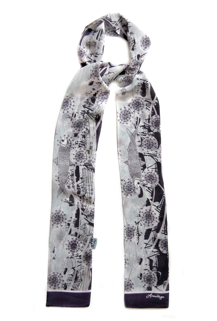 Moonlit  skinny silk scarf
