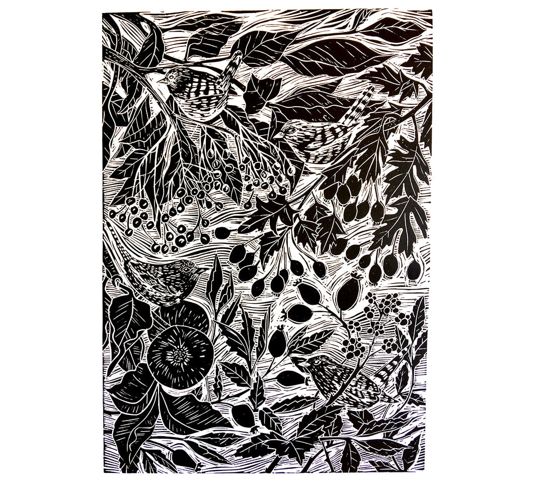 Wild Berries limited edition lino print  by Claire Armitage