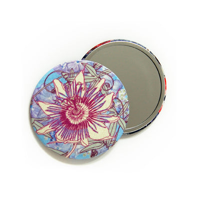 Passion Blue Silk Covered Compact Mirror handmade in Cornwall