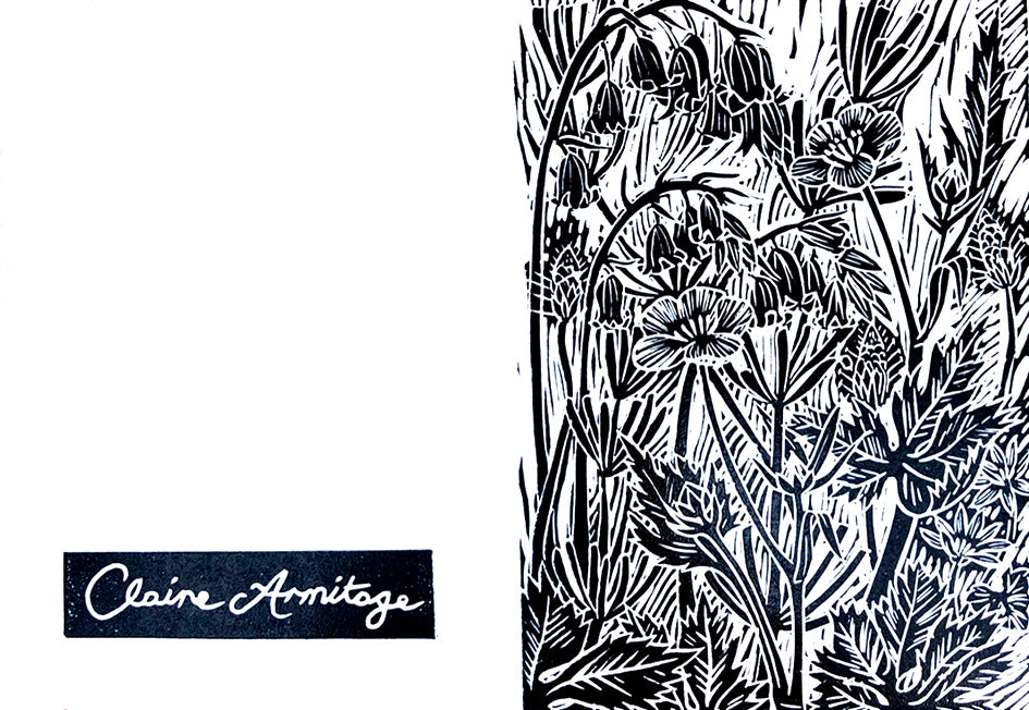 Spring Flowers Hand Printed Lino Cut Greetings Card